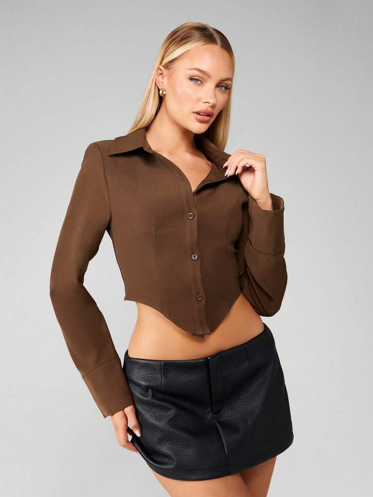 MISSGUIDED Structured Long Sleeve Button Down Crop Shirt Elegant Office Professional Interview Business Casual Feminine Modern Fall Winter Fashion Fitted Workwear
