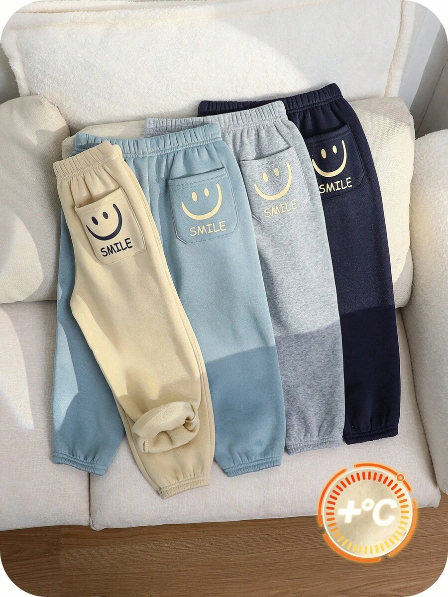 SHEIN 4pcs Young Boys' Casual Comfortable Versatile Cute Printed Thermal Lined Thick Sweatpants, School Clothes - Multicolor - View 1