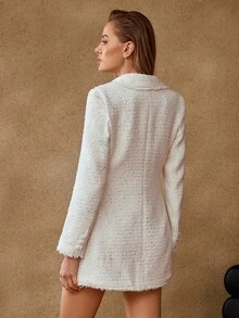 MOTF PREMIUM TWEED DOUBLE BREASTED BLAZER DRESS, FALL WINTER - White - View 3