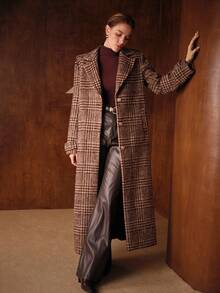 MOTF PREMIUM FALL WINTER WOOL PLAID OVERCOAT - Coffee Brown - View 3