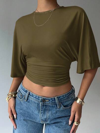 Aloruh Women's Casual Solid Color Short Fitted T-Shirts