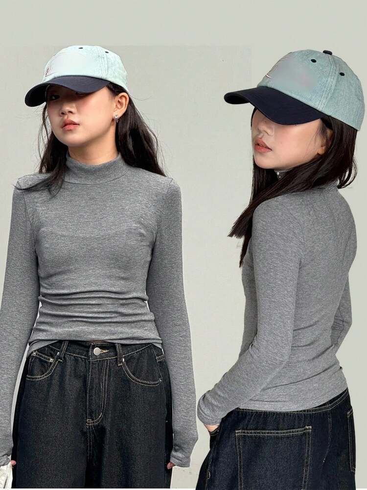 Girls Turtleneck Fitted Long Sleeve T-Shirt, Fall Clothes