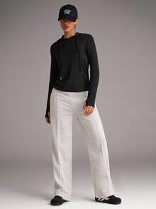 SHEIN BAE 抽绳连帽运动卫衣 秋季卫衣 - 黑色 - 查看 6