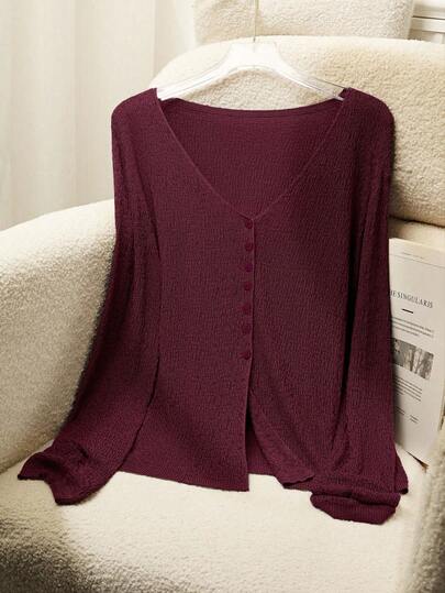 Franclia Women's Casual Semi-Sheer V-Neck Cardigan, Mixed Yarn Knit Sweater, Spring/Summer, Christmas