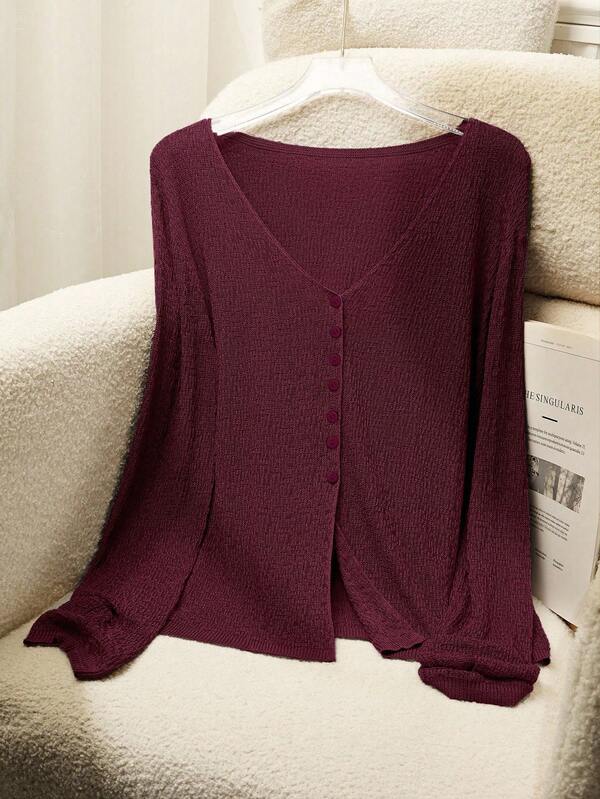 Franclia Cardigan casual da donna a scollo a V semi-trasparente, maglione lavorato a maglia misto filato, primavera/estate