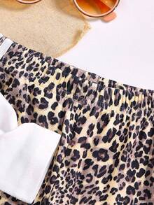 SHEIN 2pcs Girls Autumn/Winter Sweet Cherry Leopard Print Set, Cherry Print Long Sleeve Top + Leopard Flare Pants With Bow - Multicolor - View 4