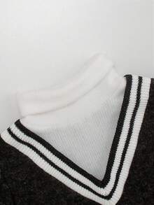 SHEIN 男婴V领二合一针织毛衣，高领针织套头衫，适合秋冬季 - 黑色 - 查看 4