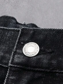 Manfinity Denimwave 复古美式个性化毛边高街刺绣水洗宽松筒状牛仔裤，百搭日常穿着设计男士宽松牛仔裤 - 黑色 - 查看 7