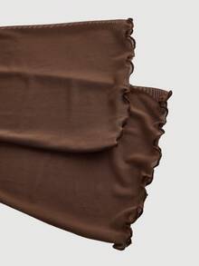 SHEIN MOD Áo thun tay dài dệt kim màu trơn cổ bất đối xứng cỡ lớn bằng lưới xếp nếp - màu nâu - Xem 4