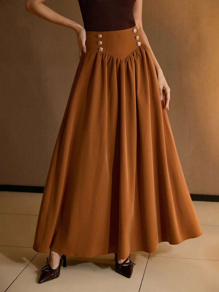 WOMEN'S METAL BUCKLE A-LINE SKIRT