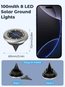Teckwe 8pcs Outdoor Solar Warm Light Lawn Lights, LED Solar Ground Lights, Waterproof Solar Landscape Lights, Warm Bright Lighting For Home Decor, Garden, Path, Yard, Patio, Walkway, Pool, Playground Outdoor Lighting - Black shell warm light - View 6