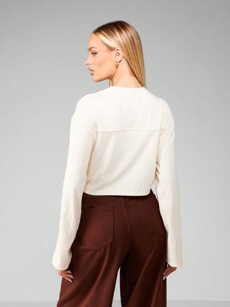 MISSGUIDED Long Sleeve Cropped Button Down Cardigan With Fitted Sleeves
