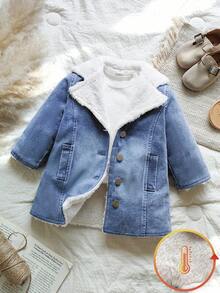 Vintaside Kids Baby Girls' Denim Jacket, Thick Thermal Lining, Soft & Comfortable Fabric, Fashion All-Match Casual Outerwear, Suitable For Spring, Autumn, Winter, Countryside Style - Blue - View 4