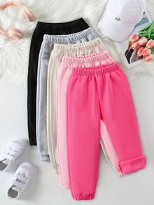 Sparklyn 5条装少女休闲舒适纯色运动裤，秋冬季保暖柔软