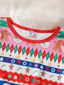 2pcs Girls Cartoon Christmas Pattern Short Sleeve Shorts Snug Fit Pajama Set Kids Two Piece Set Girls Pajamas Shorts Sets Kids Christmas Pajama - Multicolor - View 3