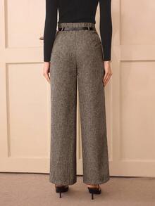 Vintamour Calça feminina retrô elegante de cintura alta cinza, casual/escritório, perna reta, com cinto, estilo vintage, para brunch, Dia de Ação de Graças, negócios, inverno, aeroporto, outono, trabalho, inverno, calça de trabalho, calça de inverno plissada com cinto para o Dia dos Namorados.