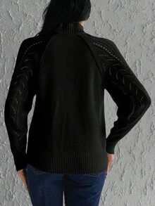 EURMUSE 小高領插肩袖網眼針織套頭毛衣