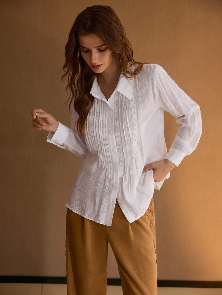 MOTF STUDIO 纽扣纹理衬衫 - 白色 - 查看 1