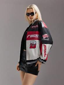 SHEIN ICON Áo khoác xe máy nữ, Áo khoác PU phối màu gợi cảm Avant-Garde, Thu/Đông - Nhiều màu - Xem 7