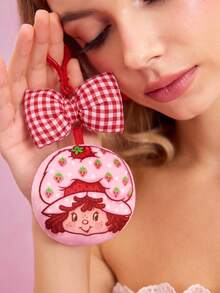 Strawberry Shortcake X SHEIN Móc khóa hình nhân vật hoạt hình kẻ caro và nơ, ý tưởng quà tặng. - Hồng - Xem 2