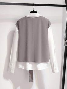 Franclia 2025 秋季新品女装：永恒的白色小方领衬衫，柔软棉质质地 + 优雅的灰色 V 领羊毛混纺背心（略微剪裁的腰部、可调节的系带和侧开衩）两件套套装 - 适合办公室日常、休闲差事和亲密社交聚会的多功能选择，融合透气舒适与舒适温暖 + 修身轮廓，可拆卸，无尽的混搭魅力 - 灰色 - 查看 2