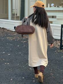 DAZY Tween Girls Knitted Collared Color Block Raglan Sleeve Dress, Fall - Apricot - View 6