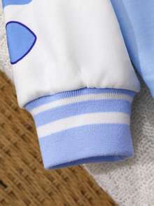 SHEIN Dziewczęca kurtka polarowa z kapturem, jednorzędowa, w swobodnym, sportowym stylu, z uroczym królikiem i nadrukiem liter, w kontrastowym kolorze, jesień/zima