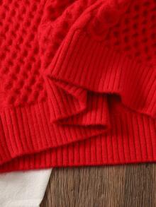 SHEIN 圣诞节新款少女红色高领针织毛衣裙，宽松休闲甜美可爱时尚百搭秋冬女童服装 - 紅色 - 查看 5