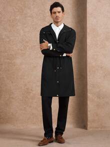 Core Aspect 男士纽扣前长袖口袋简约休闲风衣，外出法兰绒风衣，适合送给朋友、丈夫、男朋友的礼物 - 黑色 - 查看 4