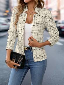Franclia Áo khoác blazer tay dài tối giản cho nữ đi làm công sở thường ngày - Màu be - Xem 5