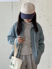 DAZY Girls Denim Lapel Long Sleeve Top