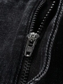 Manfinity Denimwave 复古美式个性化毛边高街刺绣水洗宽松筒状牛仔裤，百搭日常穿着设计男士宽松牛仔裤 - 黑色 - 查看 8