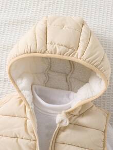 Cozy Pixies Áo khoác cardigan nỉ không tay, có mũ, khóa kéo phía trước, màu trơn cho bé trai, quần áo mùa đông cho trẻ sơ sinh, áo khoác sơ sinh, áo vest cho trẻ nhỏ, áo khoác ấm cho bé trai sơ sinh. - Màu be - Xem 4