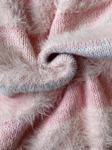 SHEIN Elenzya Suéter casual de mujer con rayas y piel sintética, otoño/invierno - Rosa - Ver 7