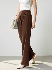 Uhlyne 女式秋季亚麻混纺修身休闲裤 - 咖啡棕 - 查看 5