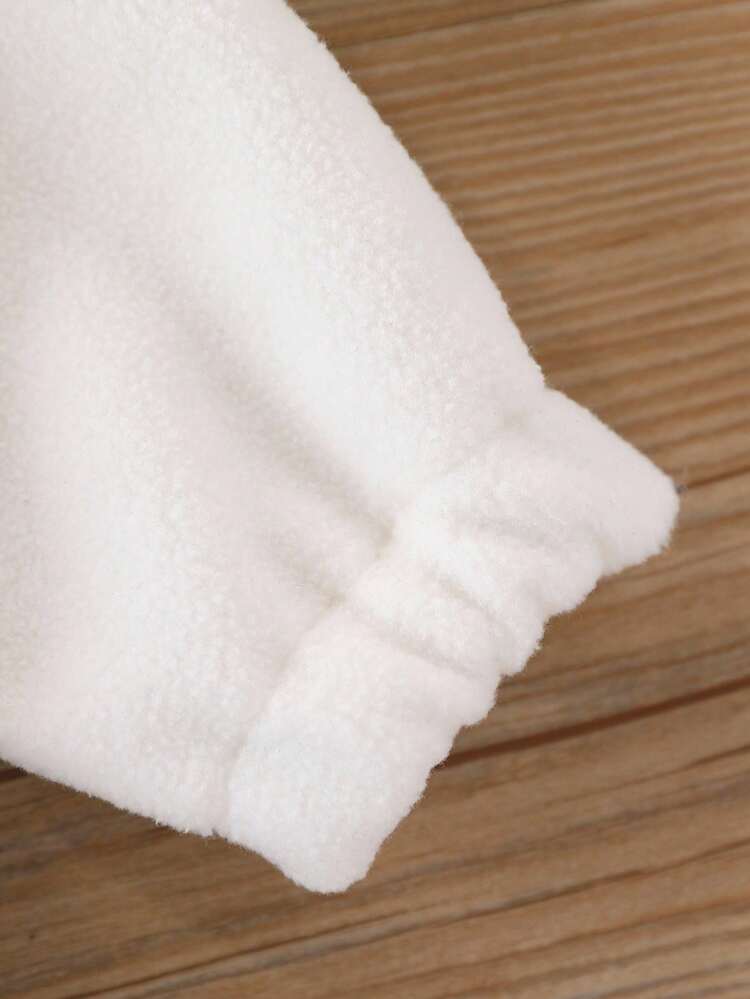 SHEIN 2pcs/Set Baby Boys Thermal Lined White Stand Collar Sweatshirt And Wide-Leg Denim Pants Outfit, Comfortable, Versatile, Fashionable, Cute Letter Embroidery, Simple Style, Suitable For Indoor, Outdoor, Daily Wear, Sports, Play, Party Holiday, Back To School, Tracksuit, Streetwear, Joggers, Halloween Baby Jeans Set Baby Fleece Pullover And Jeans Set Baby Boy Clothes Winter Outfit Set Baby Boy Casual Set Fall - Beige - View 8