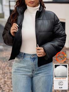 Vionelle Áo khoác cotton mùa đông dài tay có khóa kéo cỡ lớn cho nữ - màu đen - Xem 7