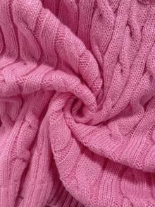 SHEIN Pregnant Women Solid Color Cable Turtleneck Long Sleeve Top And Skirt Elegant Sweater Set - Pink - View 8