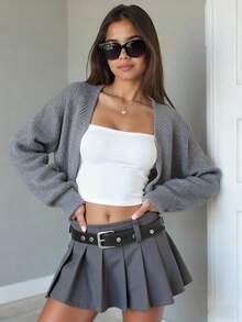 秋冬款青少年女童休闲纯色正面开衫 - 灰色 - 查看 1