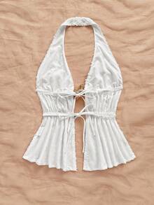 Soleia Áo cánh dệt cổ yếm trang trí kim loại mới, thích hợp cho các lễ hội âm nhạc, tiệc tùng, dạ hội, mùa tựu trường - Màu be - Xem 2