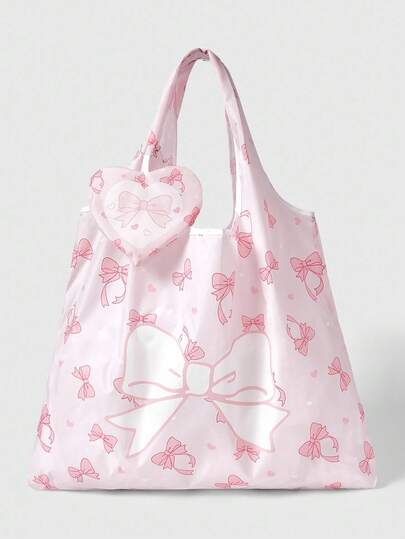 Kawaii 1pc Cartoon Butterfly Pattern Large Capacity Foldable Tote Bag With Coin Purse