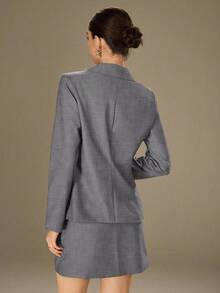 Modelyn 1 套女士时尚休闲优雅灰色衬衫上衣和迷你裙 - 灰色 - 查看 2