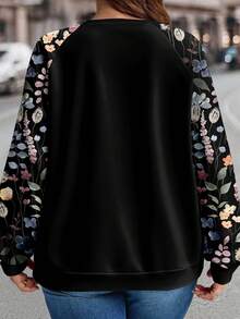 EMERY ROSE Elegant Floral Print Plus Size Women Sweatshirt, Suitable For Autumn/Winter - Multicolor - View 5