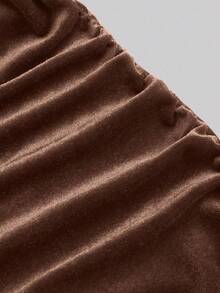 Sweetra 1 chiếc váy dài nhung đuôi cá xếp nếp màu trơn thanh lịch cho nữ dùng cho tiệc tùng ngày lễ - Màu nâu Sô-cô-la - Xem 3