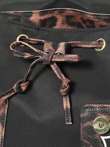 ROMWE Grunge Punk Leopard Print Bow Lace Backpack - Black - View 5