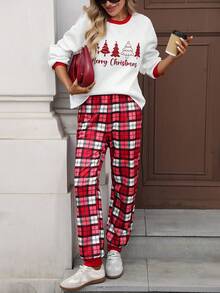 SHEIN LUNE Set de 2 pantalones casuales a cuadros a juego para mujer y niños en Navidad