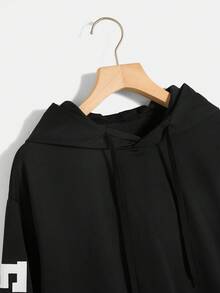 SHEIN EZwear Women's Black East Coast Graphic Cropped Drawstring Hoodie,Fall - Black - View 3