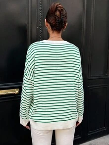 EURMUSE Striped Pattern Drop Shoulder Sweater - Multicolor - View 2