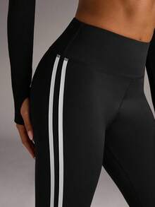 SHEIN BAE Women's Side Striped Casual Flared Sports Pants - Black - View 4