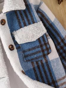 Plush Patchwork Single-Breasted Long Sleeve Checkered Jacket, Versatile For Autumn/Winter - Multicolor - View 8